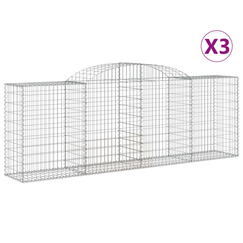 vidaXL Cestas de gaviones 3 uds forma de arco hierro 300x50x100/120 cm