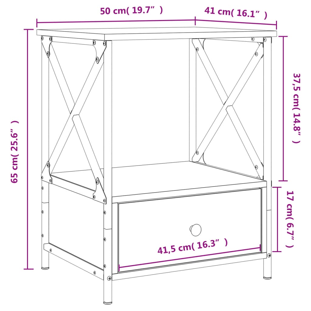 vidaXL Mesita de noche madera de ingeniería negra 50x41x65 cm