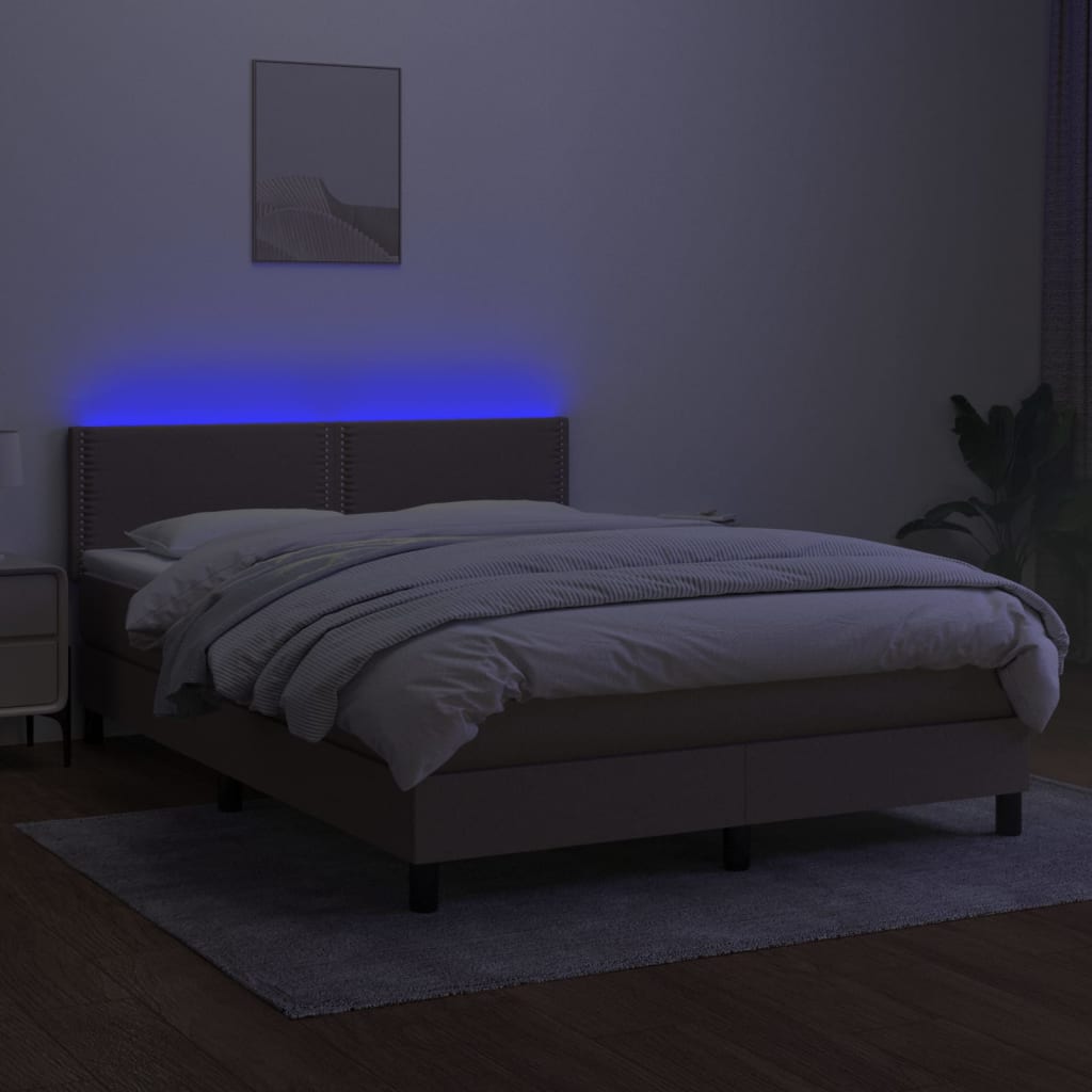 vidaXL Cama box spring colchón y luces LED tela gris taupe 140x200 cm