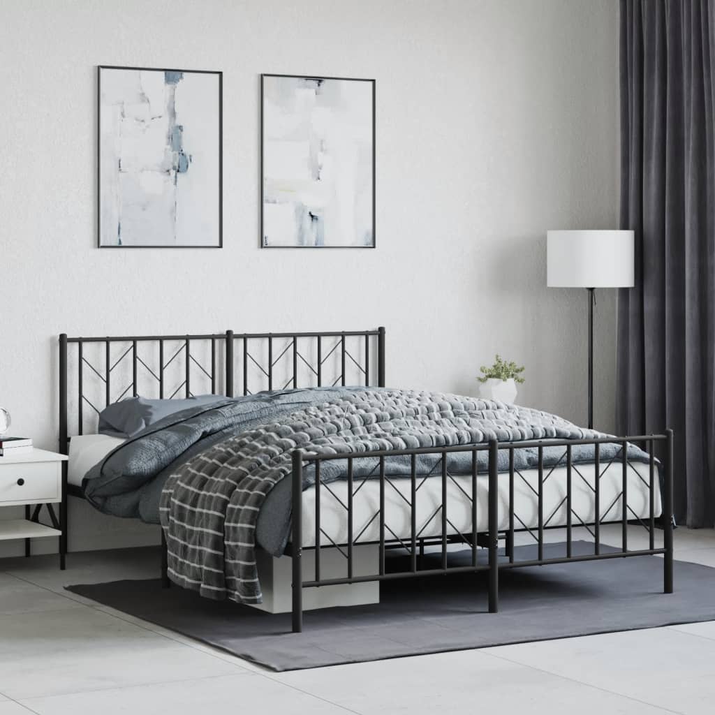 vidaXL Estructura cama sin colchón con estribo metal negro 150x200 cm