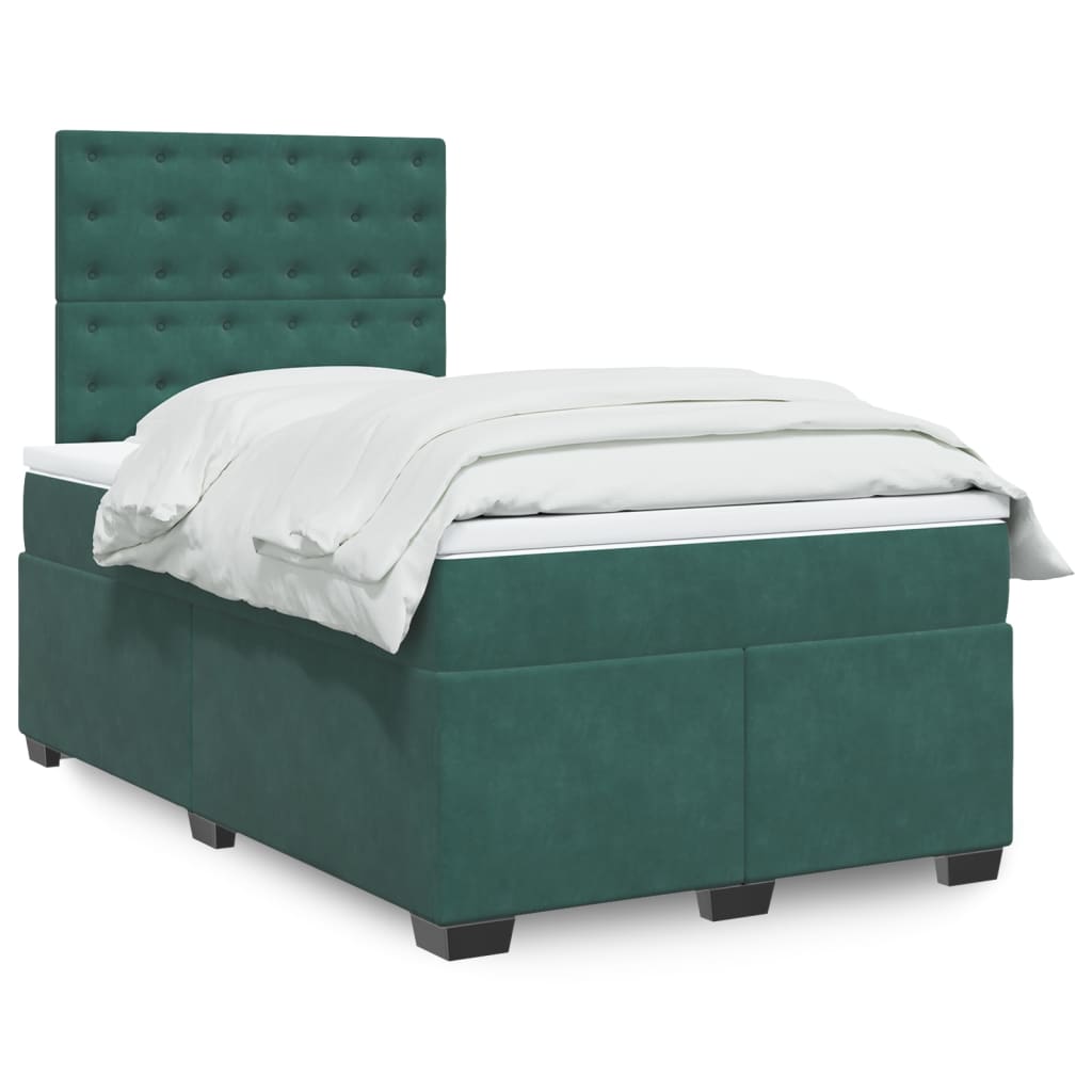 vidaXL Cama box spring con colchón terciopelo verde oscuro 120x200 cm