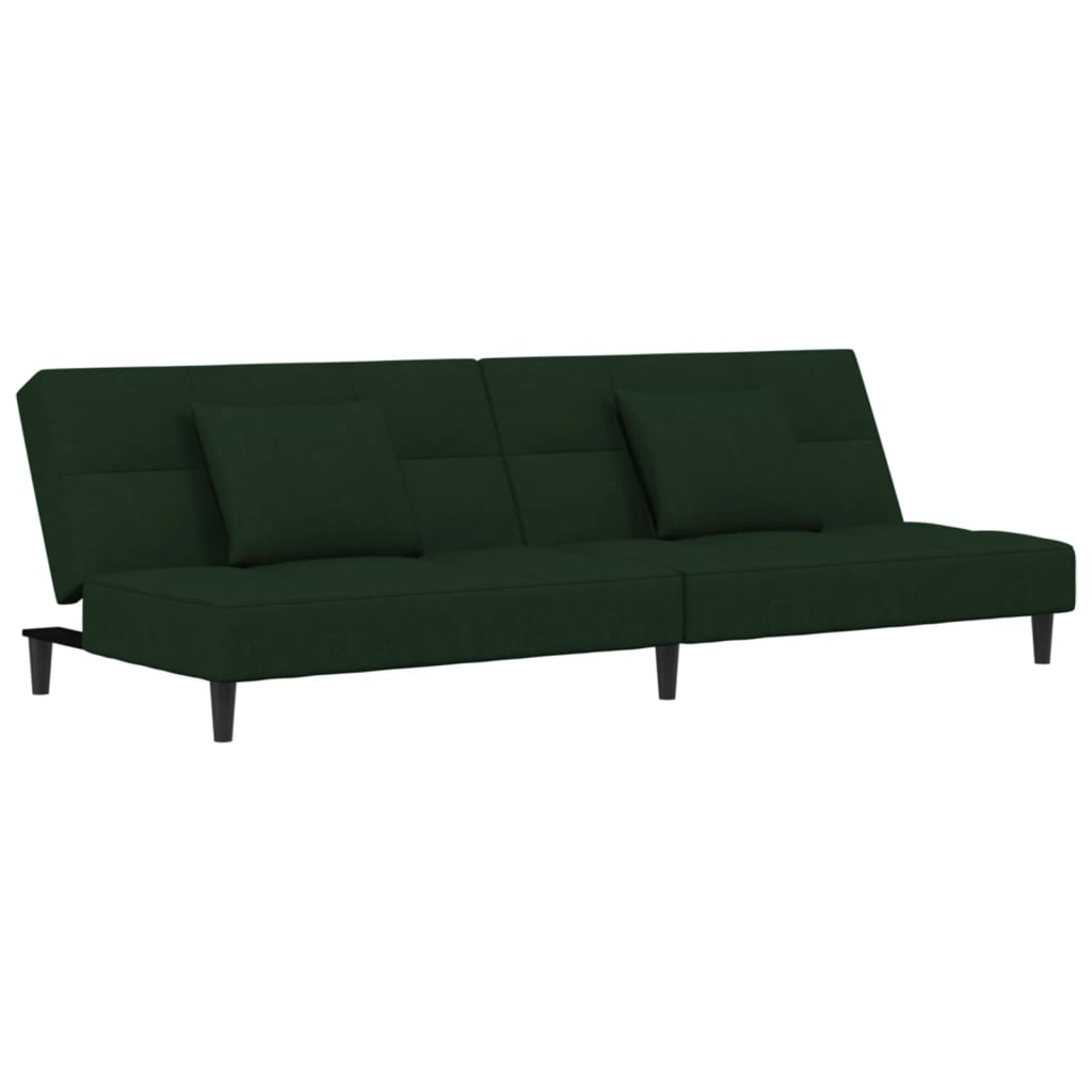 vidaXL Sofá cama de 2 plazas con dos almohadas terciopelo verde oscuro