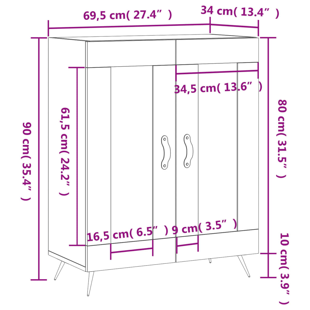 vidaXL Aparador de madera contrachapada blanco brillante 69,5x34x90 cm