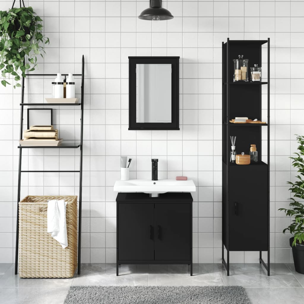 vidaXL Juego de muebles de baño 3 pzas madera contrachapada negro