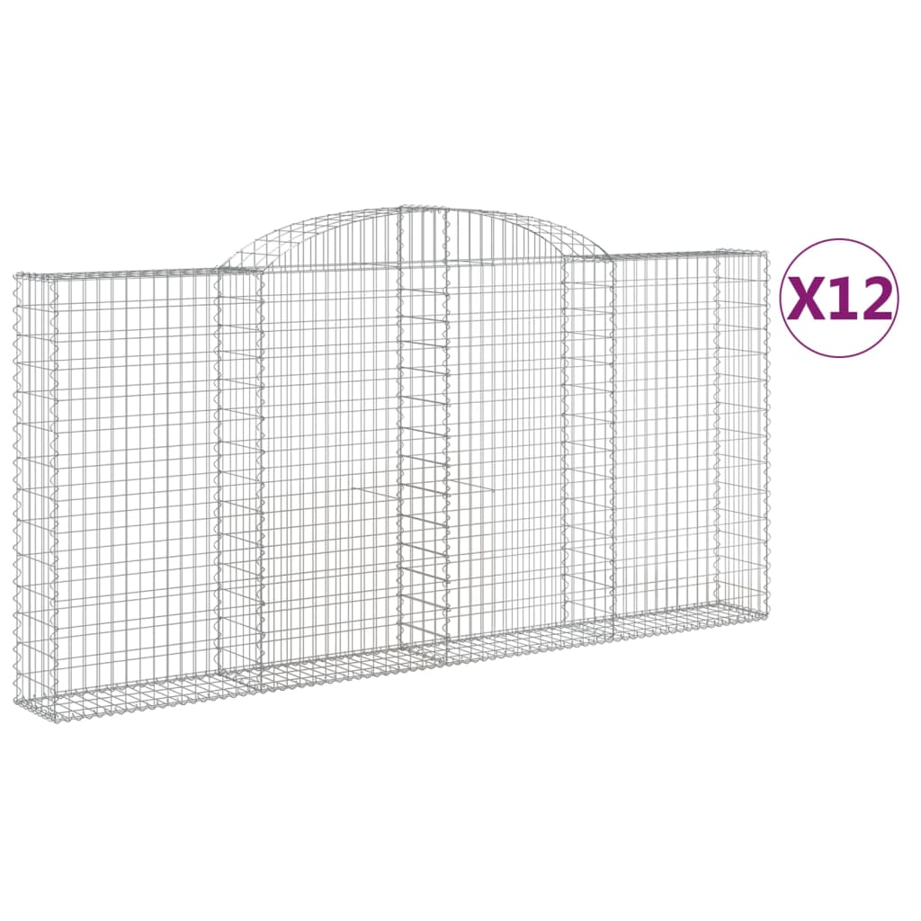 vidaXL Cestas gaviones 12 uds forma de arco hierro 300x30x140/160 cm