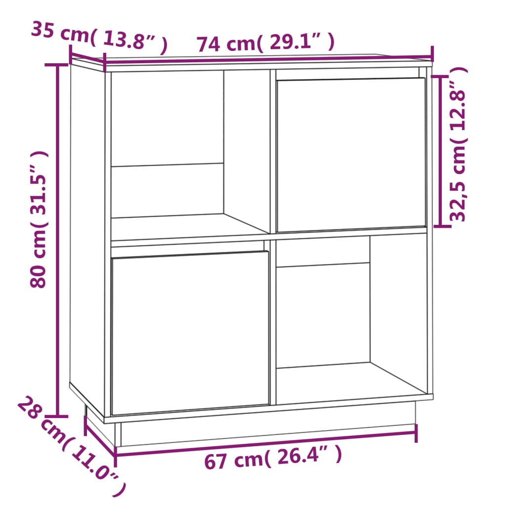 vidaXL Aparador de madera maciza de pino gris 74x35x80 cm