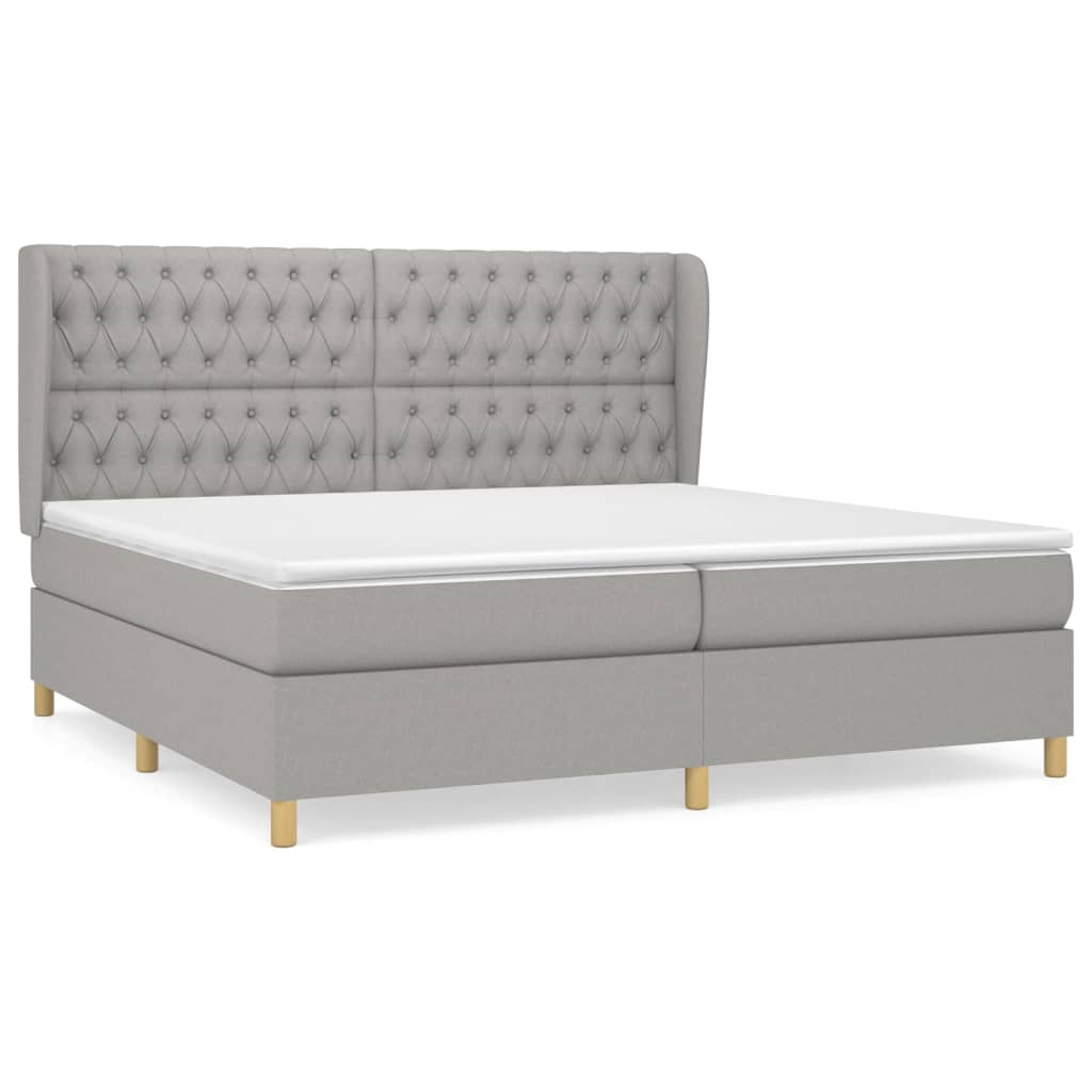 vidaXL Cama box spring con colchón tela gris claro 200x200 cm