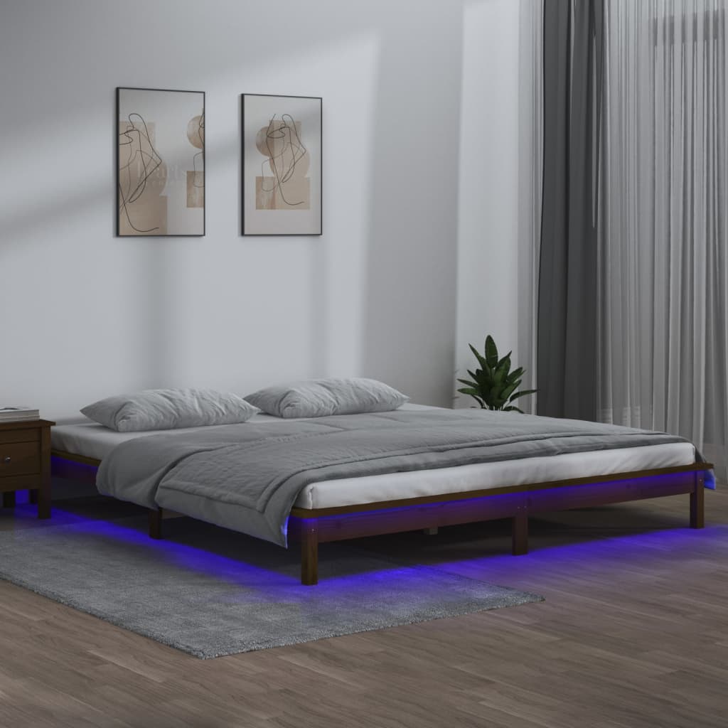 vidaXL Estructura de cama con LED madera maciza marrón miel 150x200 cm