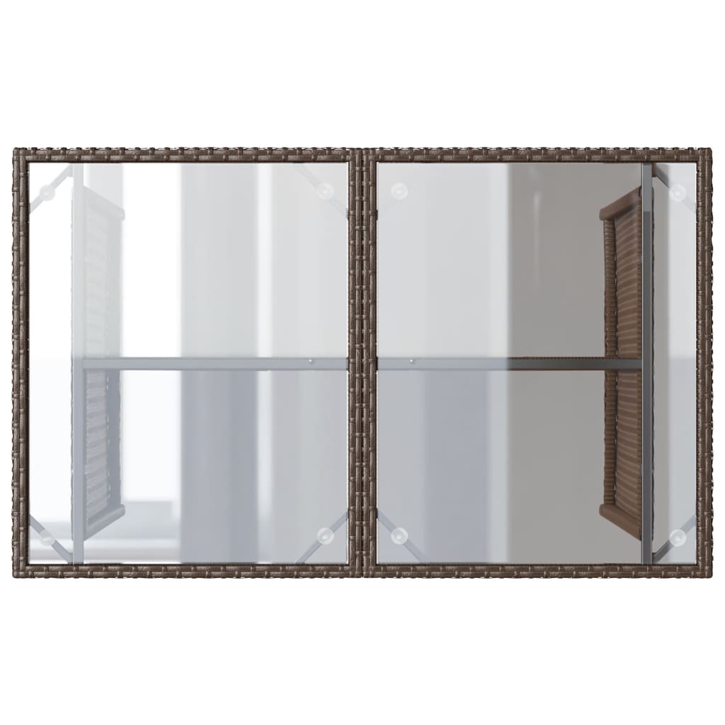 vidaXL Mesa de jardín superficie vidrio ratán PE marrón 110x68x70 cm