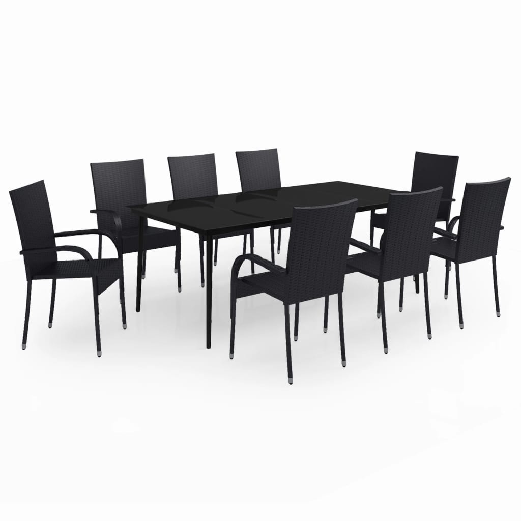 vidaXL Juego de comedor para jardín 9 piezas negro