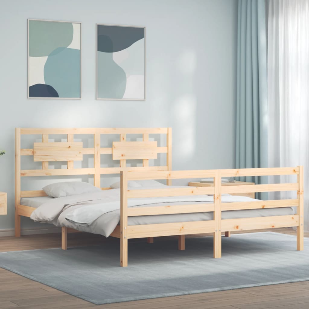 vidaXL Estructura de cama de matrimonio con cabecero madera maciza