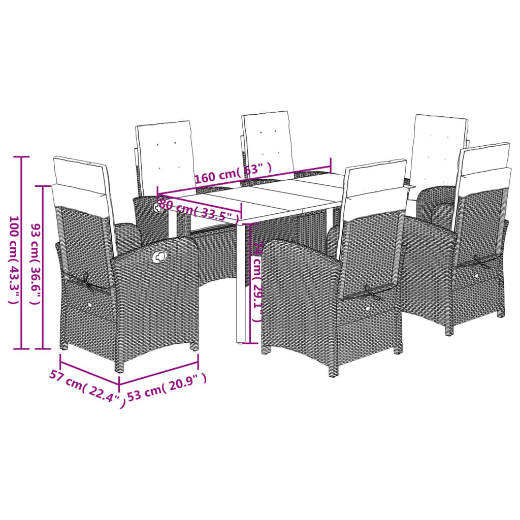 vidaXL Set de comedor de jardín 7 pzas y cojines ratán sintético negro