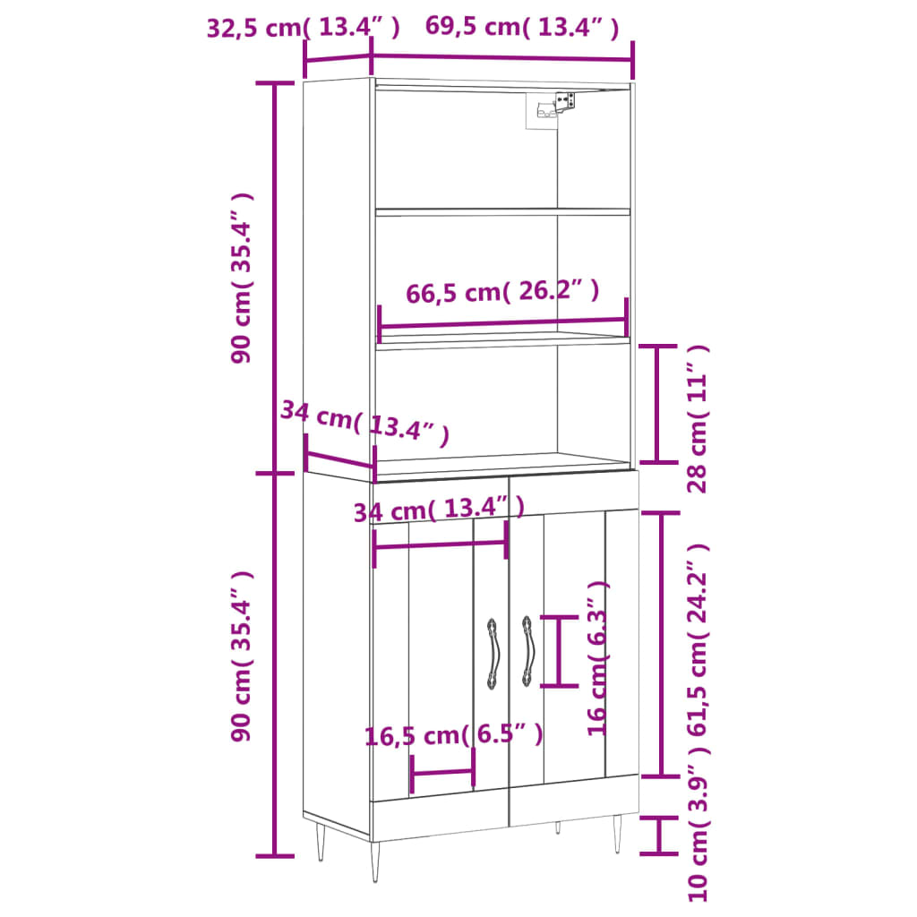 vidaXL Aparador alto madera contrachapada marrón roble 69,5x34x180 cm