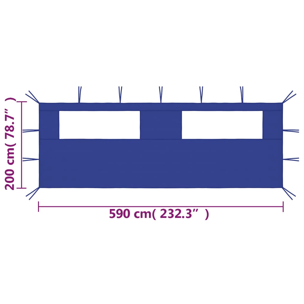 vidaXL Pared lateral de cenador con ventanas azul 6x2 m