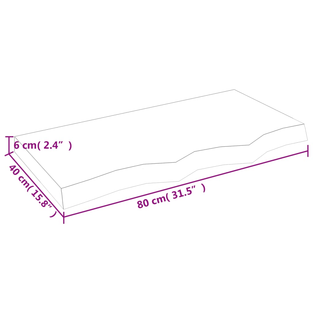 vidaXL Tablero mesa madera roble tratada marrón claro 80x40x(2-6) cm