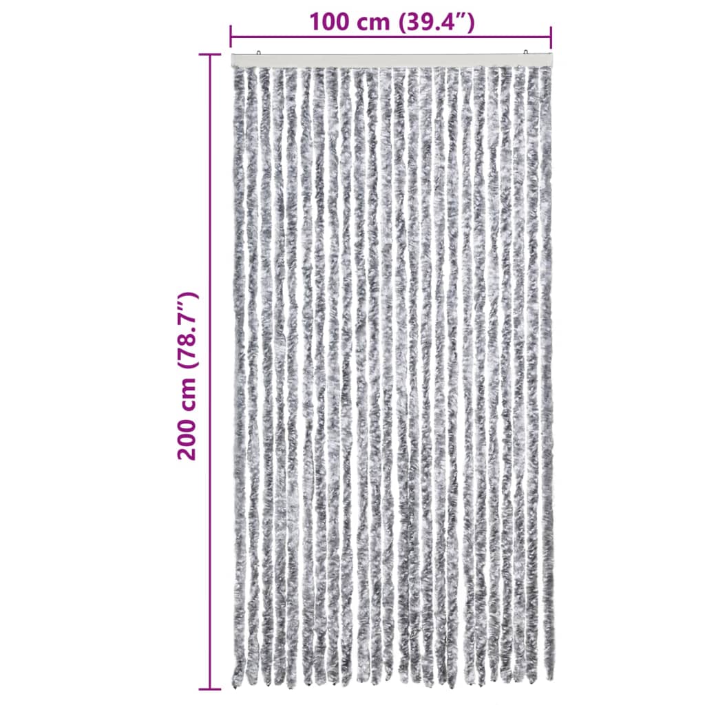 vidaXL Cortina antimoscas chenilla blanco y gris 100x200 cm