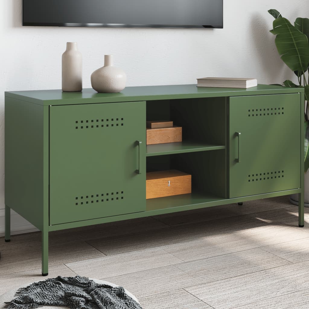 vidaXL Mueble de TV de acero verde oliva 100,5x39x50,5 cm