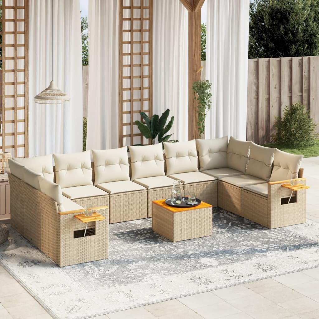 vidaXL Set de sofás de jardín 11pzas con cojines ratán sintético beige