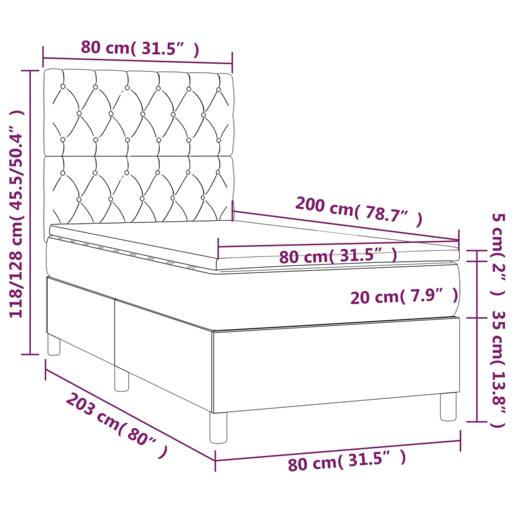 vidaXL Cama box spring con colchón terciopelo gris oscuro 80x200 cm