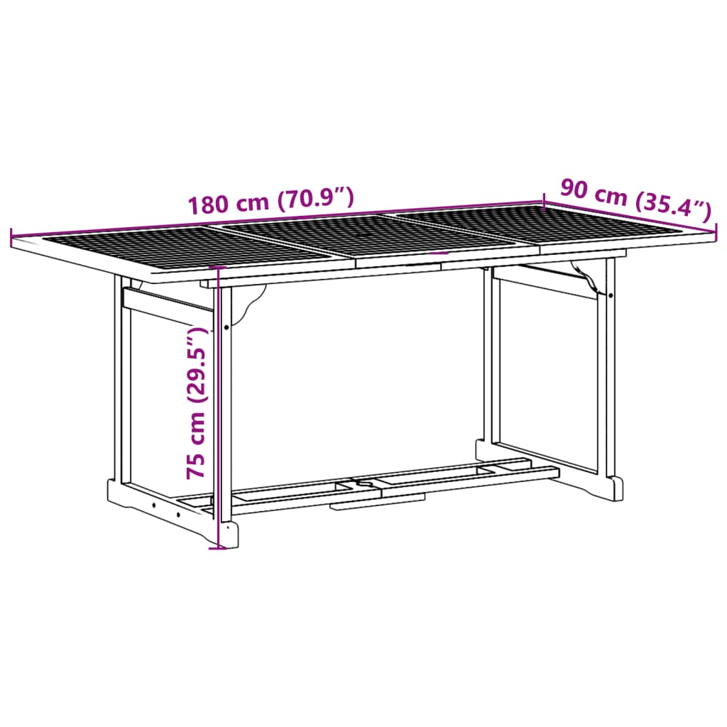 vidaXL Juego comedor de jardín 9 pzas madera maciza acacia 180x90x75cm