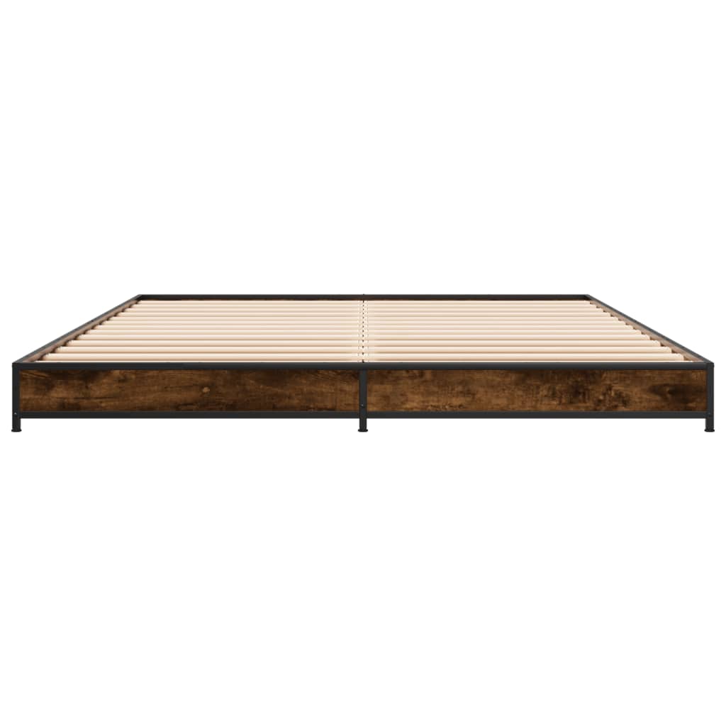 vidaXL Estructura cama madera ingeniería metal roble ahumado 120x200cm