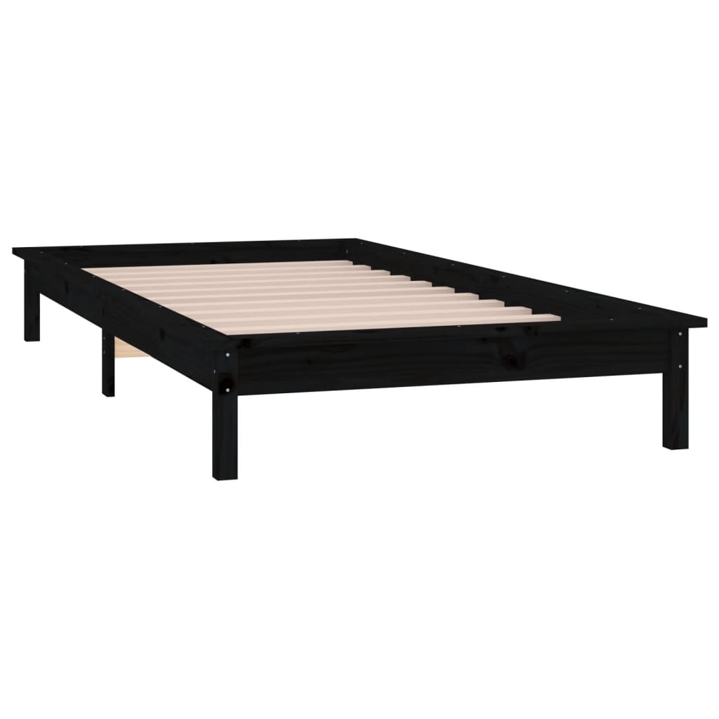 vidaXL Estructura de cama con LED madera maciza negra 90x190 cm