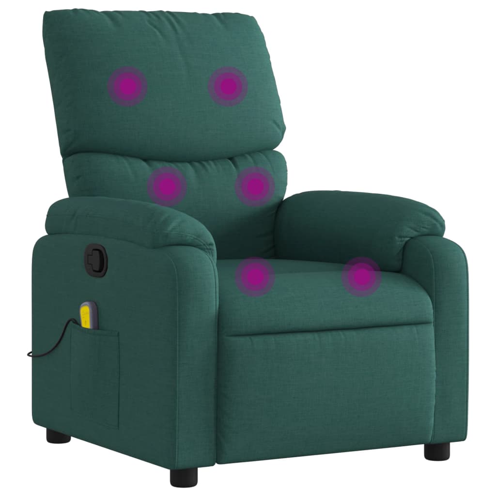 vidaXL Sillón de masaje reclinable de tela verde oscuro