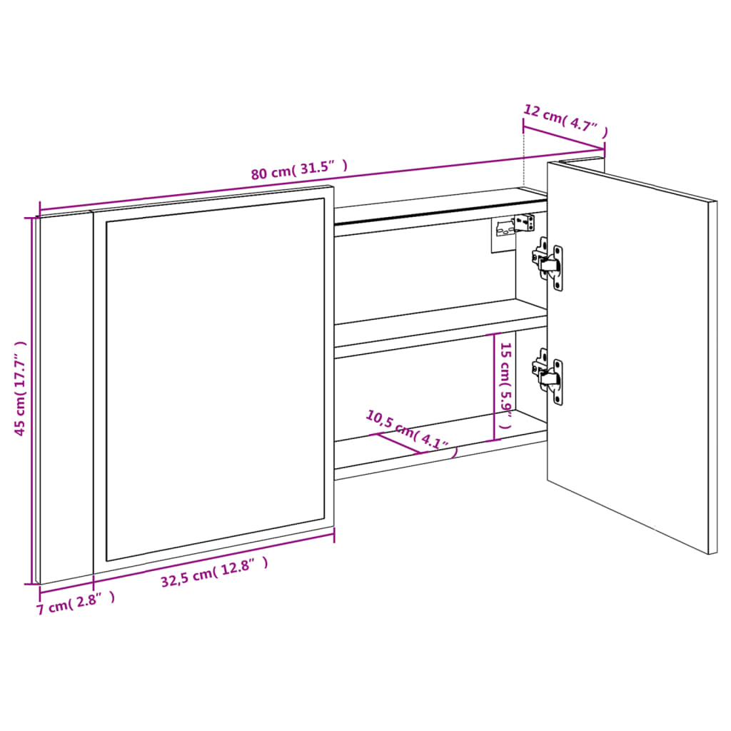 vidaXL Armario espejo de baño LED acrílico roble ahumado 80x12x45 cm