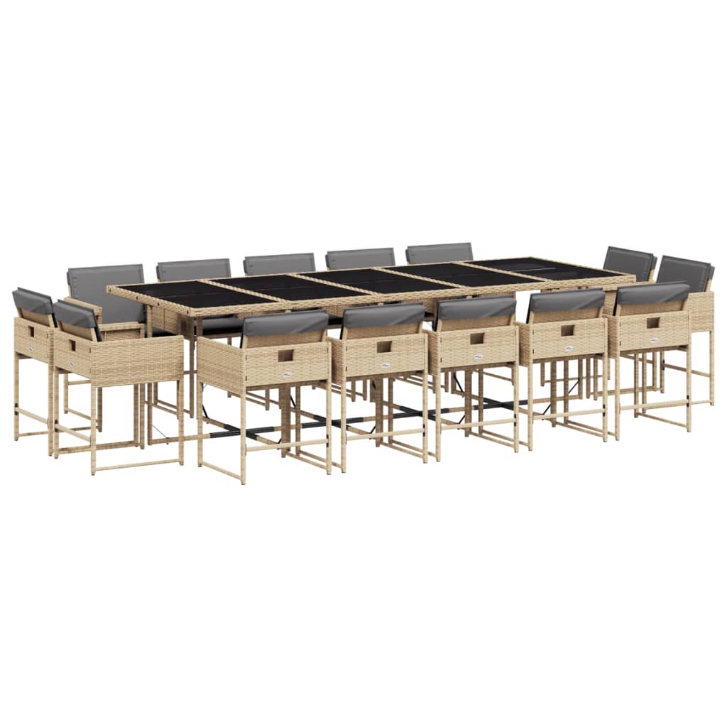 vidaXL Set comedor de jardín con cojines 15 pzas ratán sintético beige