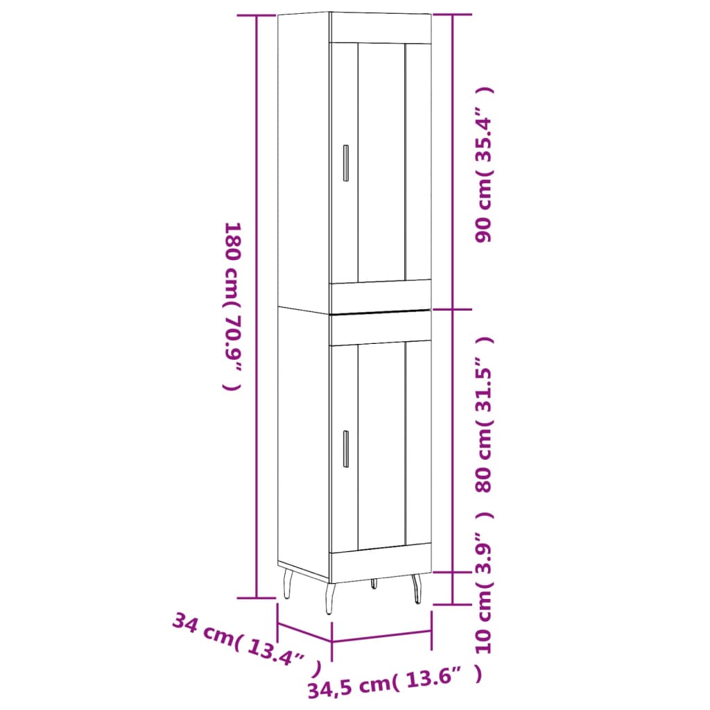 vidaXL Aparador de madera contrachapada negro 34,5x34x180 cm