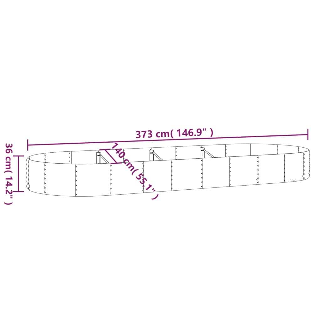 vidaXL Jardinera arriate acero recubrimiento polvo plata 373x140x36 cm