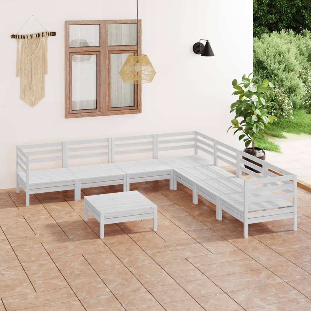 vidaXL Juego de muebles de jardín 8 piezas madera maciza pino blanco