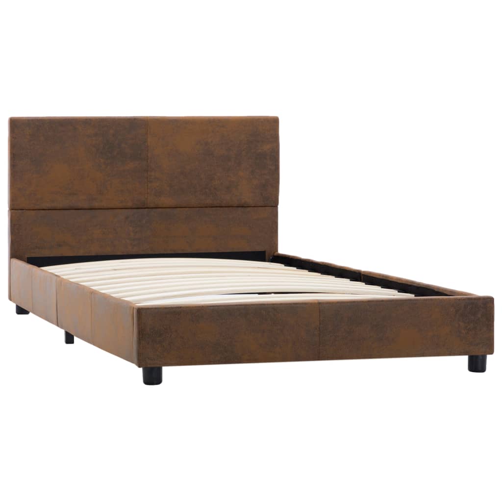 vidaXL Estructura de cama cuero sintético de ante marrón 90x200 cm