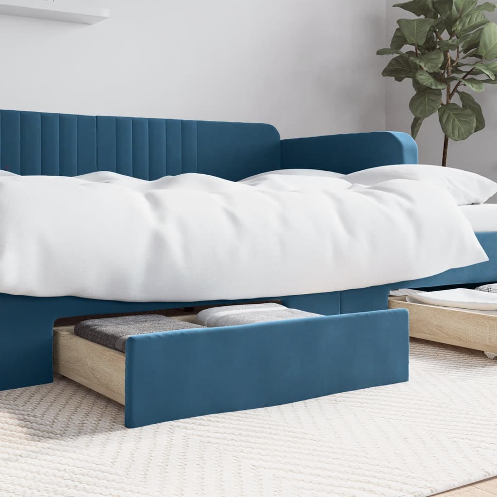 vidaXL Cajones de cama 2 uds madera de ingeniería y terciopelo azul