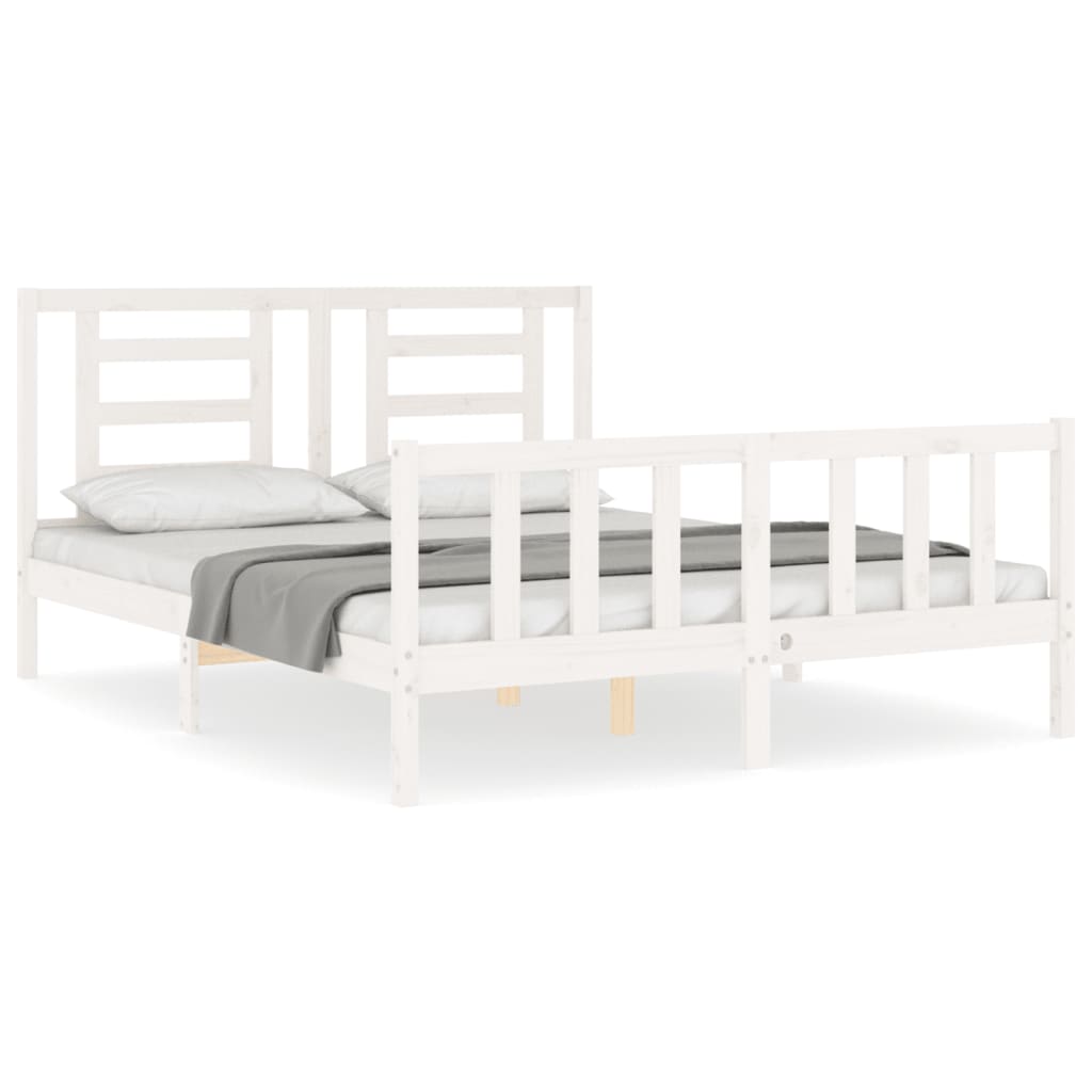 vidaXL Estructura de cama con cabecero madera maciza blanco 160x200 cm