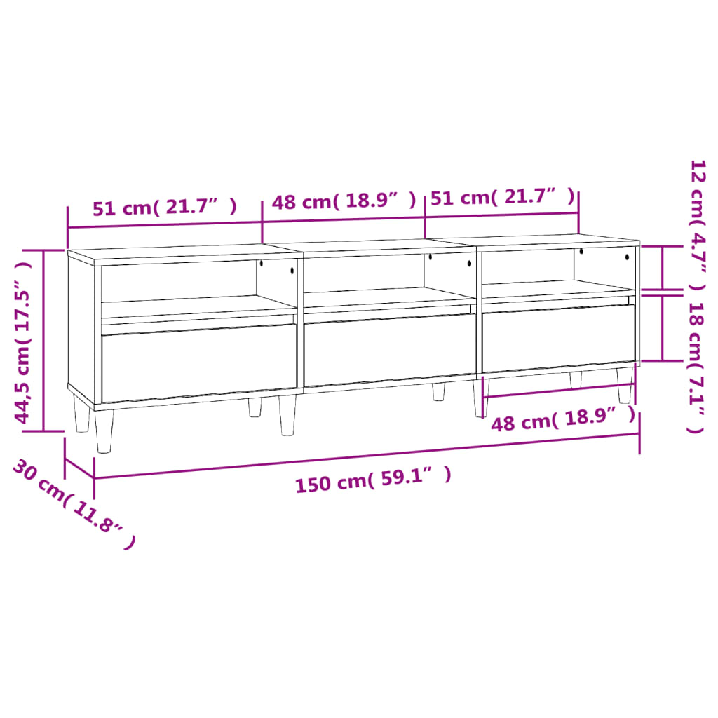 vidaXL Mueble de TV madera contrachapada negro 150x30x44,5 cm