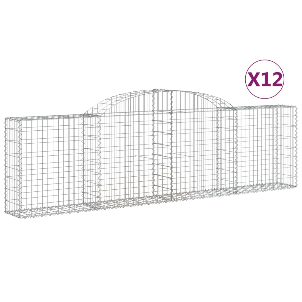 vidaXL Cestas de gaviones 12 uds forma de arco hierro 300x30x80/100 cm