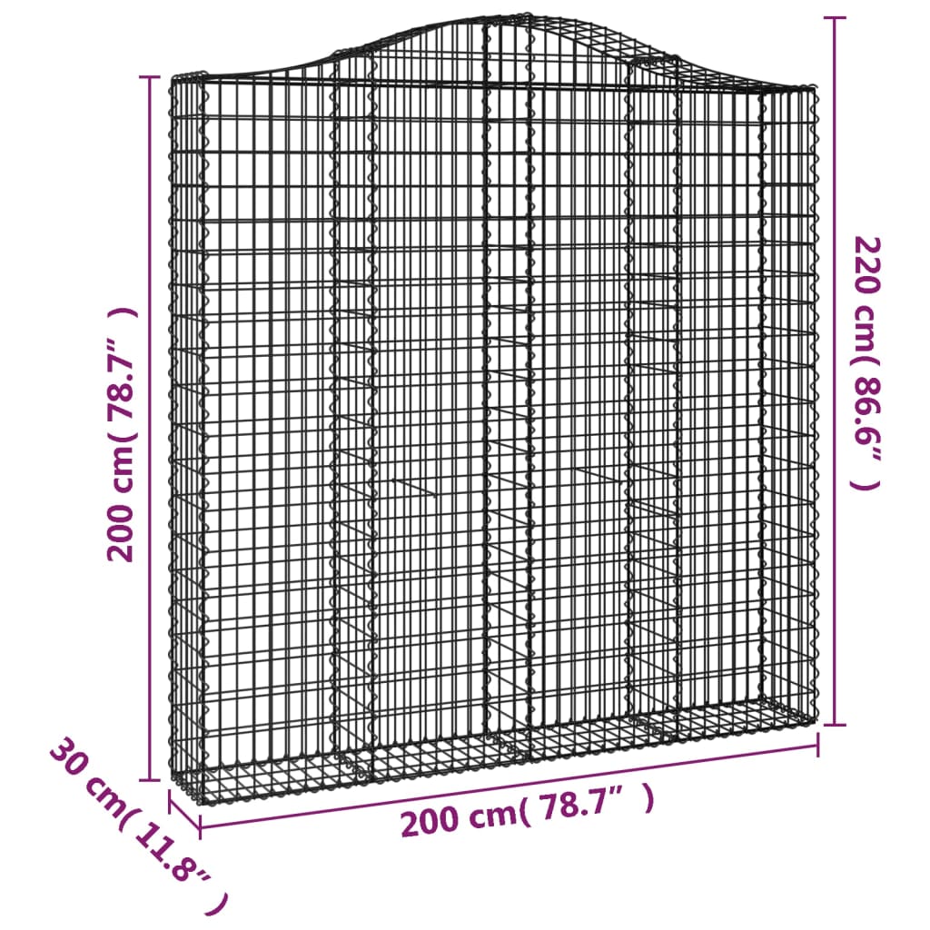 vidaXL Cestas de gaviones 3 uds forma de arco hierro 200x30x200/220 cm