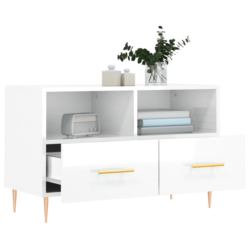 vidaXL Mueble de TV madera contrachapada blanco brillo 80x36x50 cm