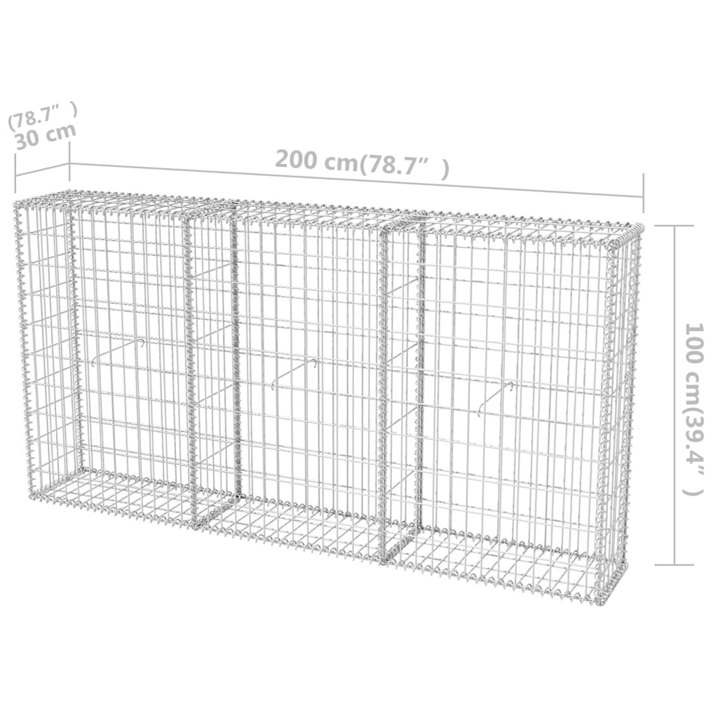 vidaXL Cesta de muro de gaviones acero galvanizado 200x30x100 cm