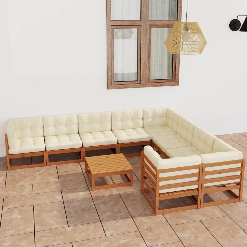 vidaXL Set de muebles de jardín 10 pzs cojines madera pino marrón miel