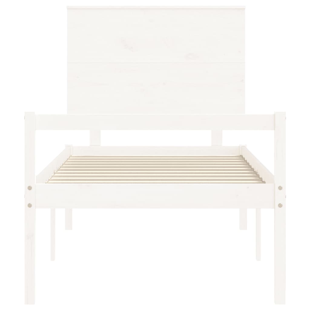 vidaXL Cama para personas mayores con cabecero madera maciza blanco