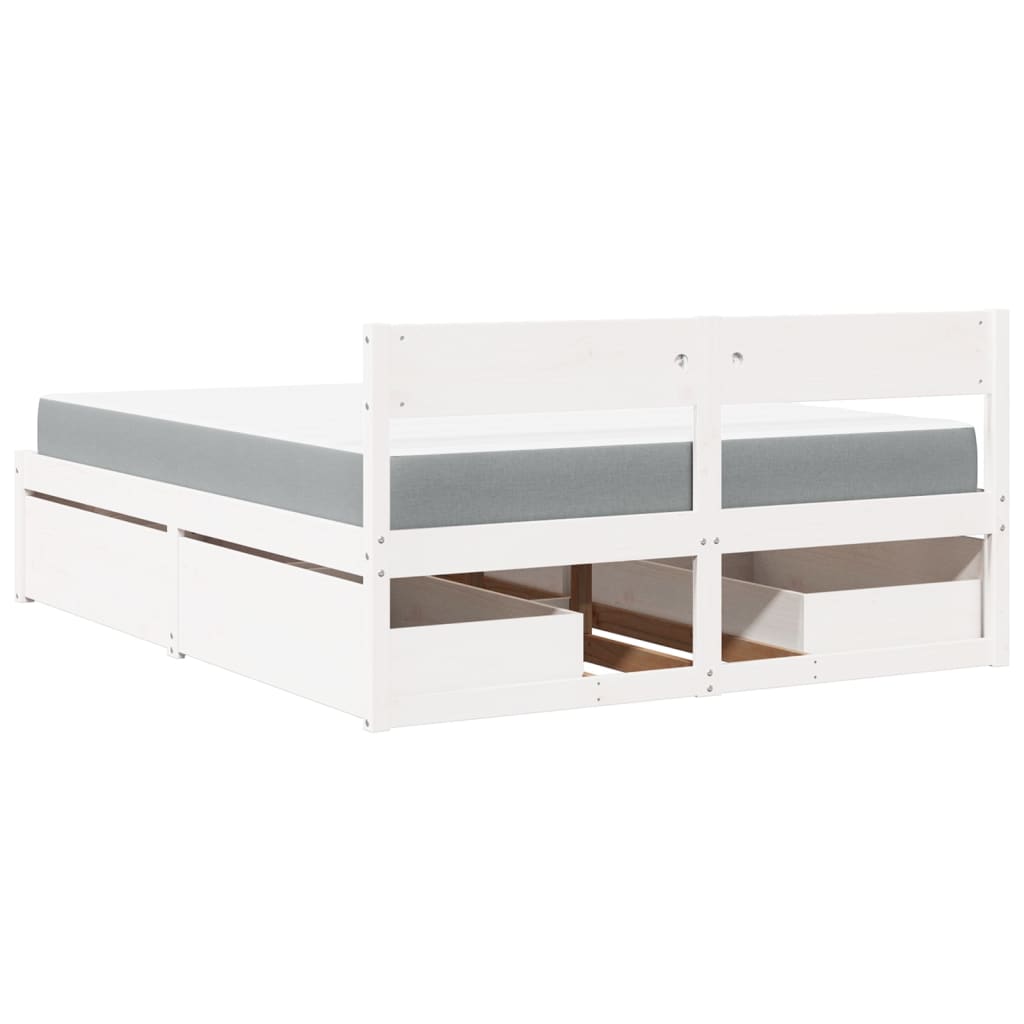 vidaXL Cama con cajones y colchón madera maciza pino blanca 160x200 cm