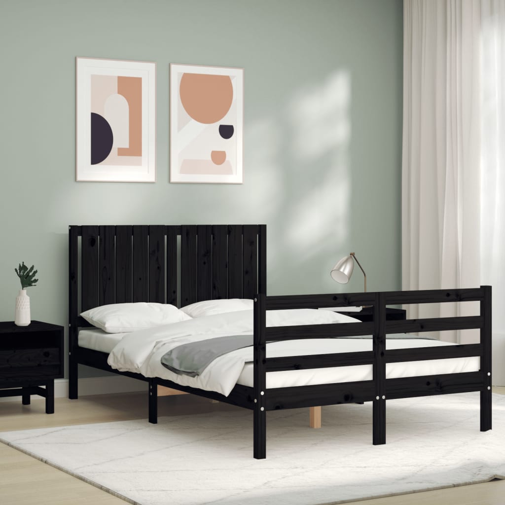 vidaXL Estructura de cama con cabecero madera maciza negro 120x200 cm