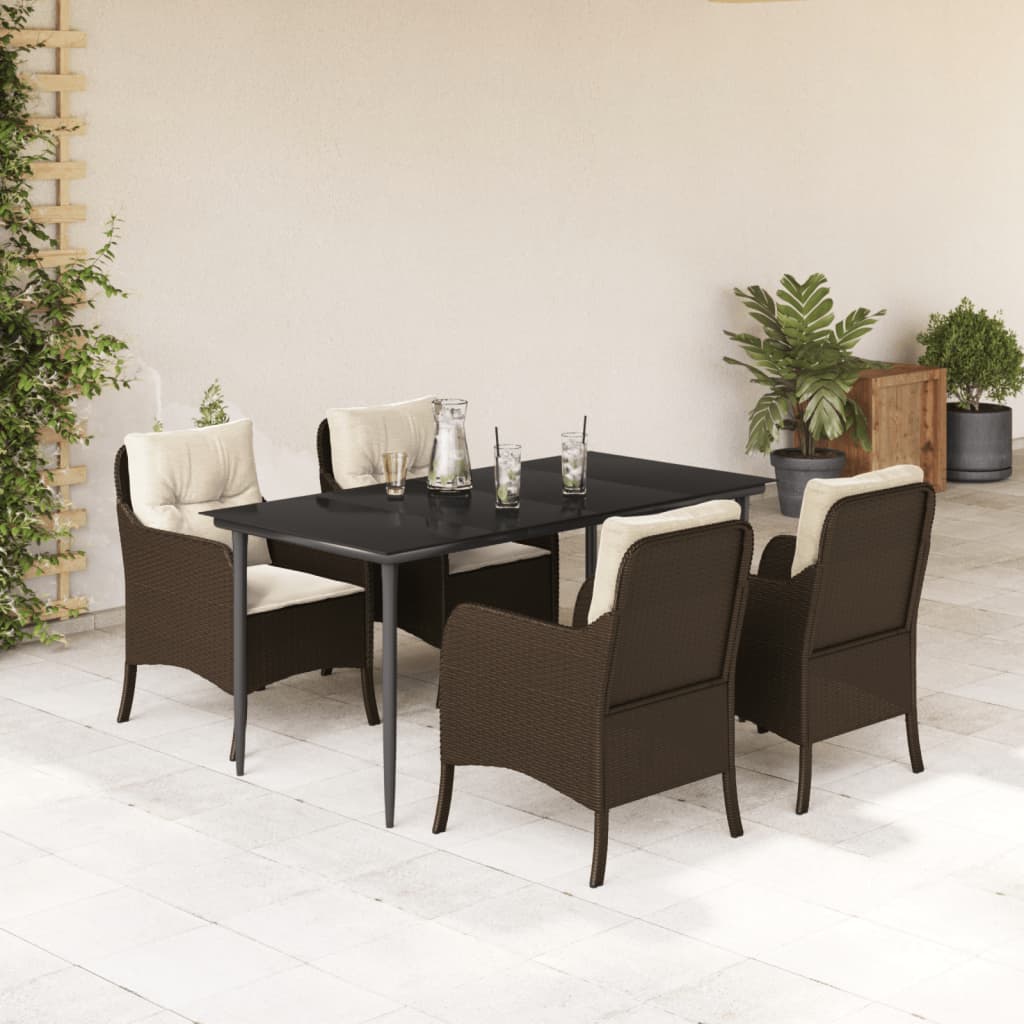 vidaXL Set comedor de jardín 5 piezas y cojines ratán sintético marrón