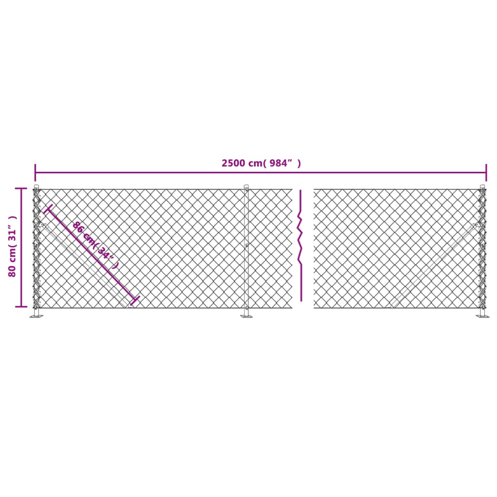 vidaXL Cerca de alambre con brida plateada 0,8x25 m