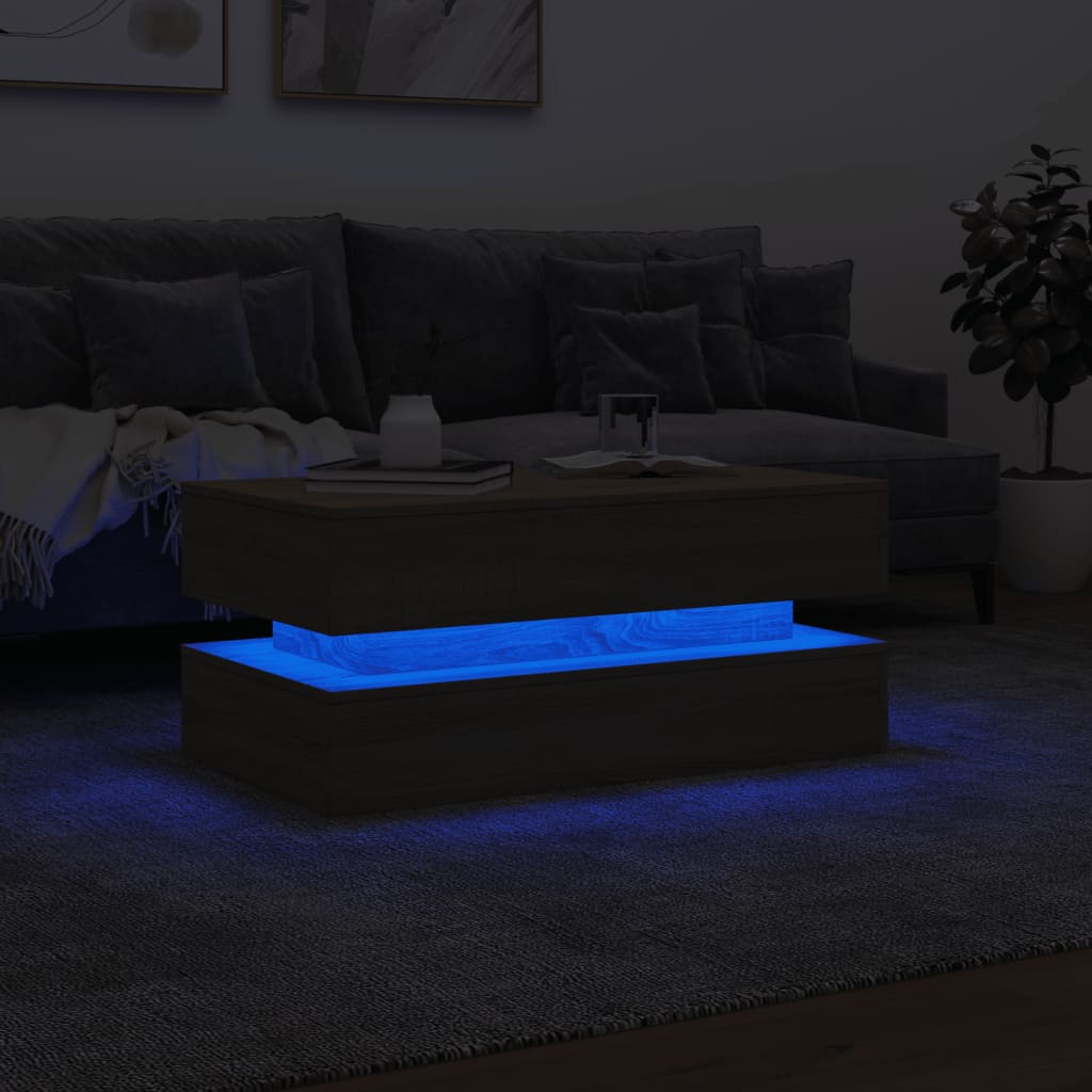 vidaXL Mesa de centro con luces LED roble Sonoma 90x50x40 cm