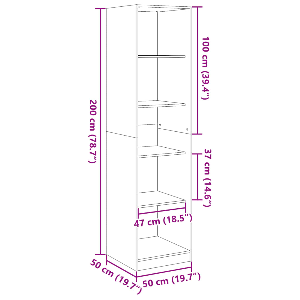 vidaXL Armario de madera contrachapada negro 50x50x200 cm