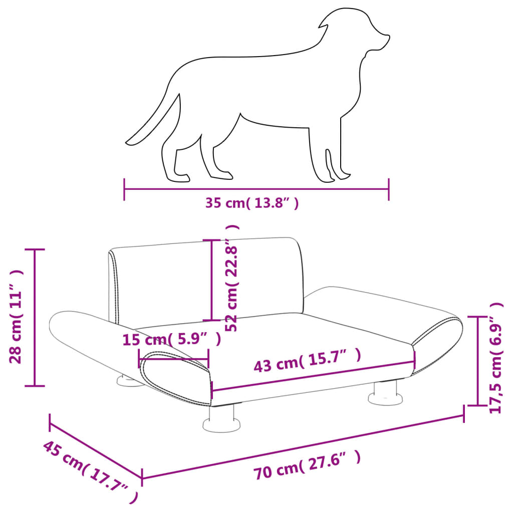 vidaXL Cama para perros de tela negra 70x45x28 cm