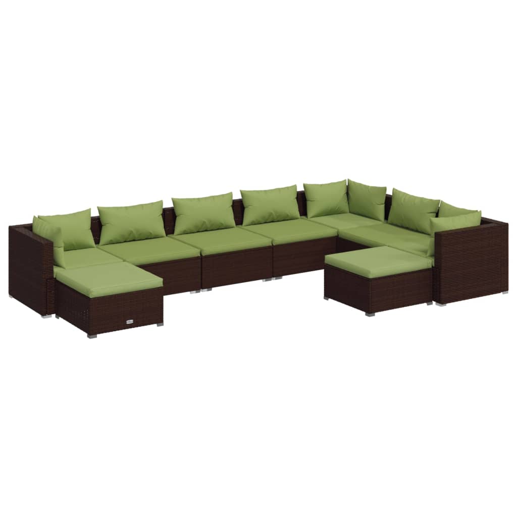 vidaXL Set muebles de jardín 9 piezas y cojines ratán sintético marrón